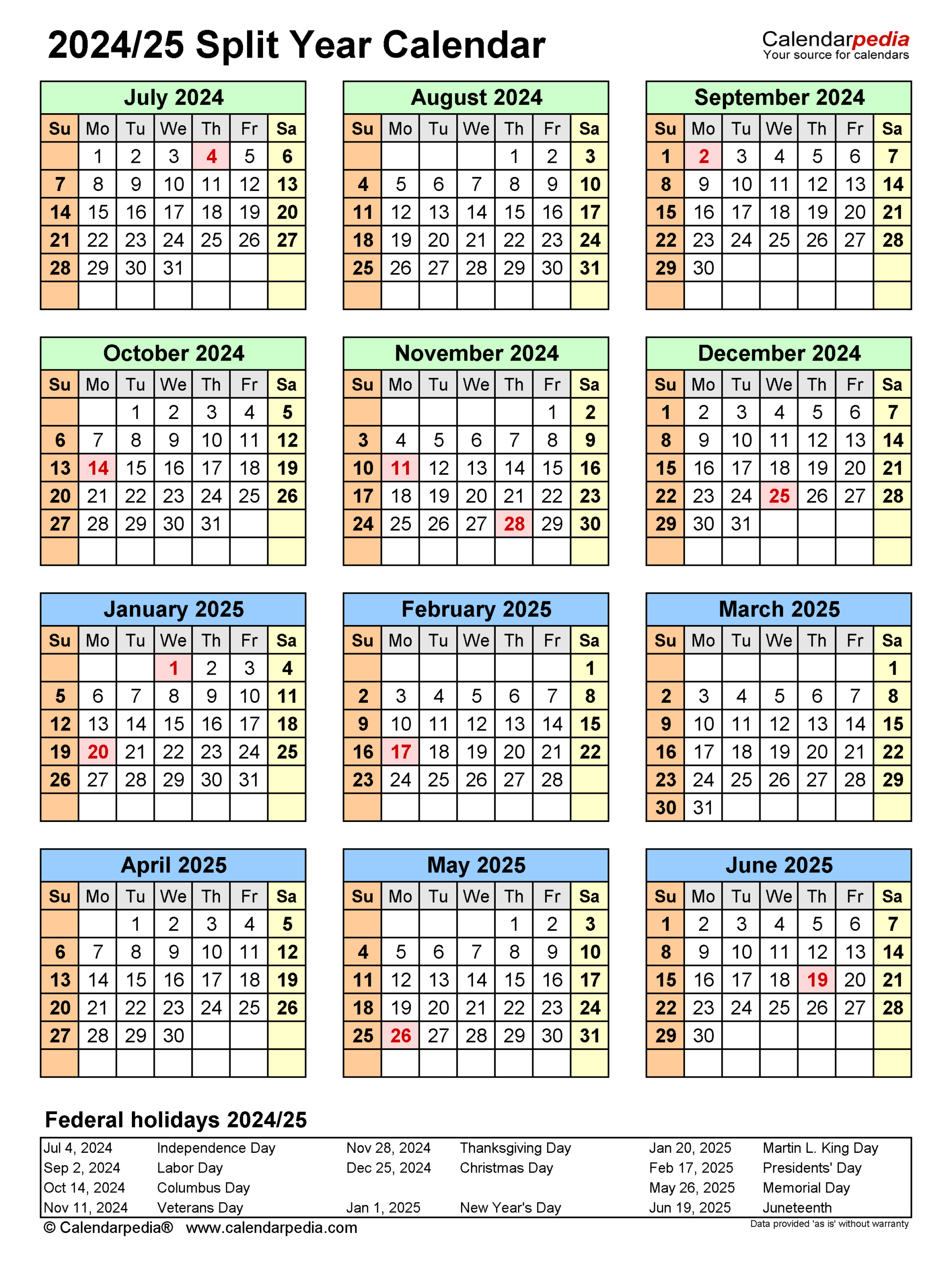 Split Year Calendars 2024/2025 (July To June) - Pdf Templates within Calendar July 2024 Through June 2024