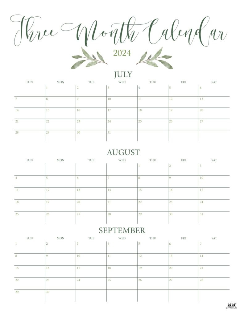 Three Month/Quarterly Calendars - 36 Free Calendars | Printabulls for 3 Month Calendar July August September 2024