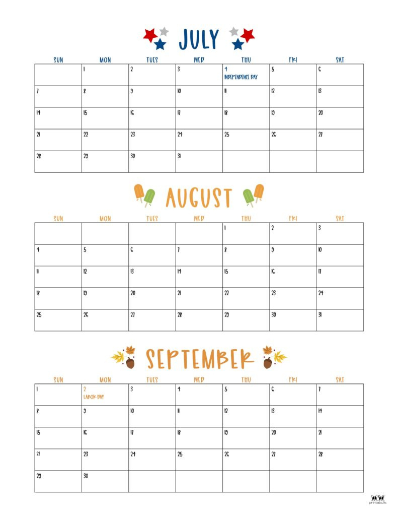 Three Month/Quarterly Calendars - 36 Free Calendars | Printabulls pertaining to 3 Month Calendar July August September 2024