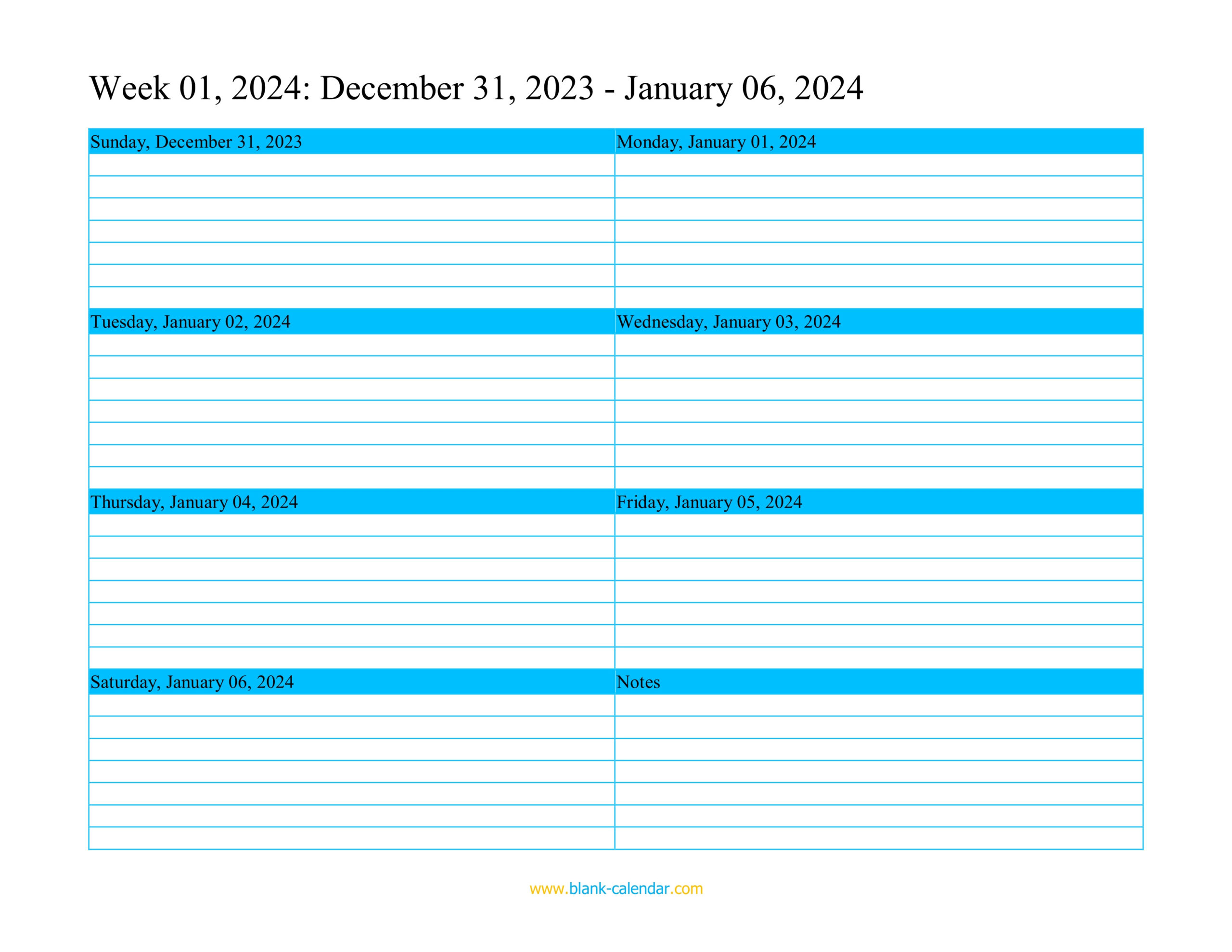 Weekly Calendar 2024 (Word, Excel, Pdf) for Free Printable Blank Weekly Calendar 2024