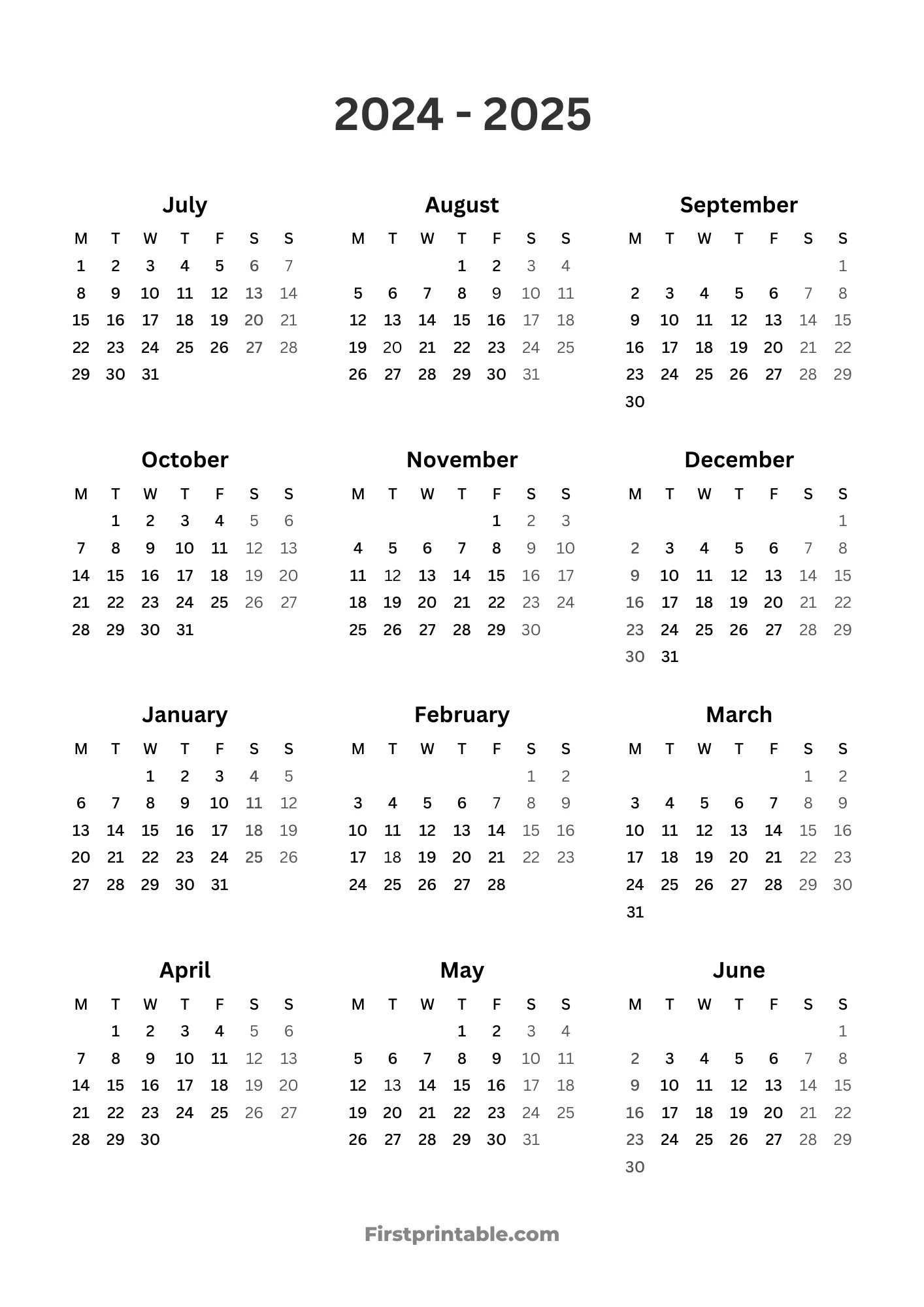 2024-2025 Calendar Printables | Free Pdf inside Free Printable Calendar 2024/2025