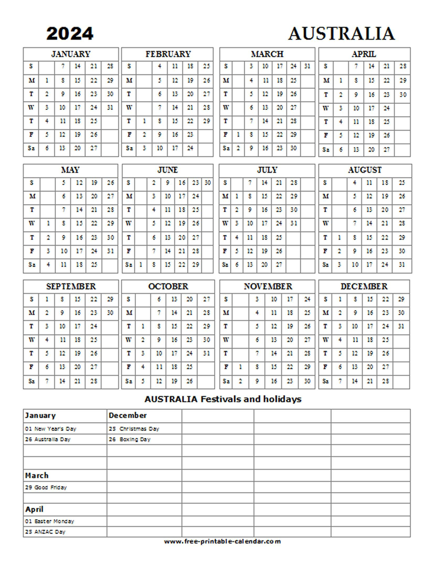 2024 Australia Holiday Calendar - Free-Printable-Calendar with Free Printable Australian Calendar 2024