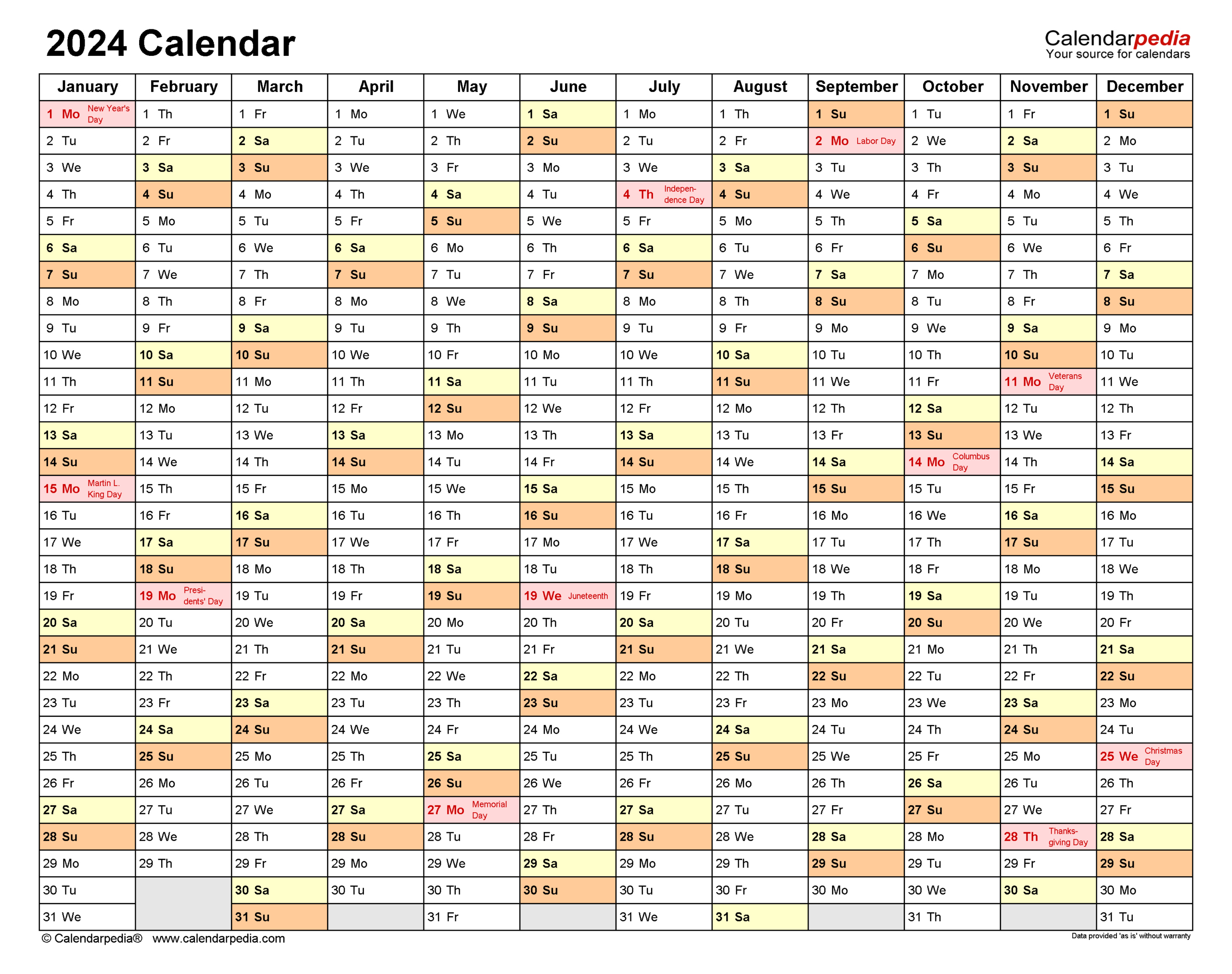 2024 Calendar - Free Printable Pdf Templates - Calendarpedia throughout Free Printable Calendar 2024 Calendarpedia