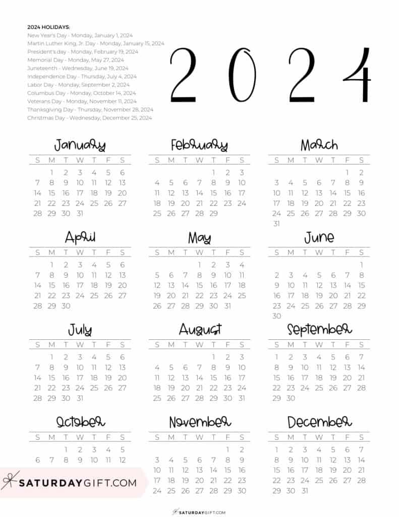 2024 Calendar Printable - 18 Cute &amp;amp; Free 2024 Yearly Calendar for Free Printable Calendar 2024 Bullet Journal