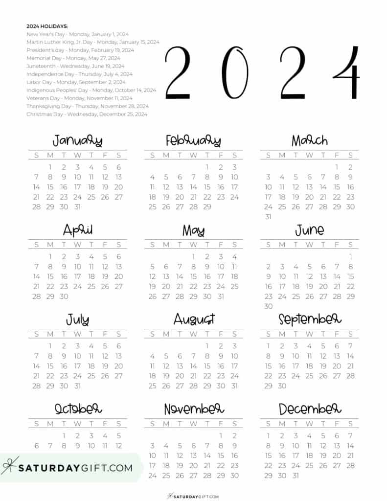 2024 Calendar Printable - 18 Cute &amp;amp; Free 2024 Yearly Calendar with Free Printable Calendar 2024 Black And White