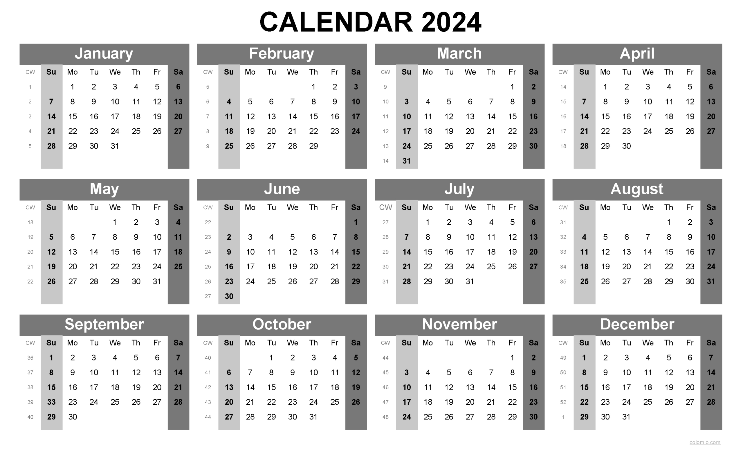 2024 Calendar Printable, ✓ Pdf, Excel And Image File - Free for Free Printable Calendar 2024 Calendar