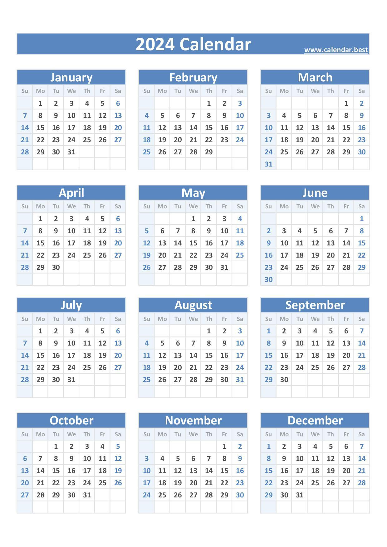 2024 Calendar With Week Numbers regarding Free Printable Calendar 2024 Portrait Pdf