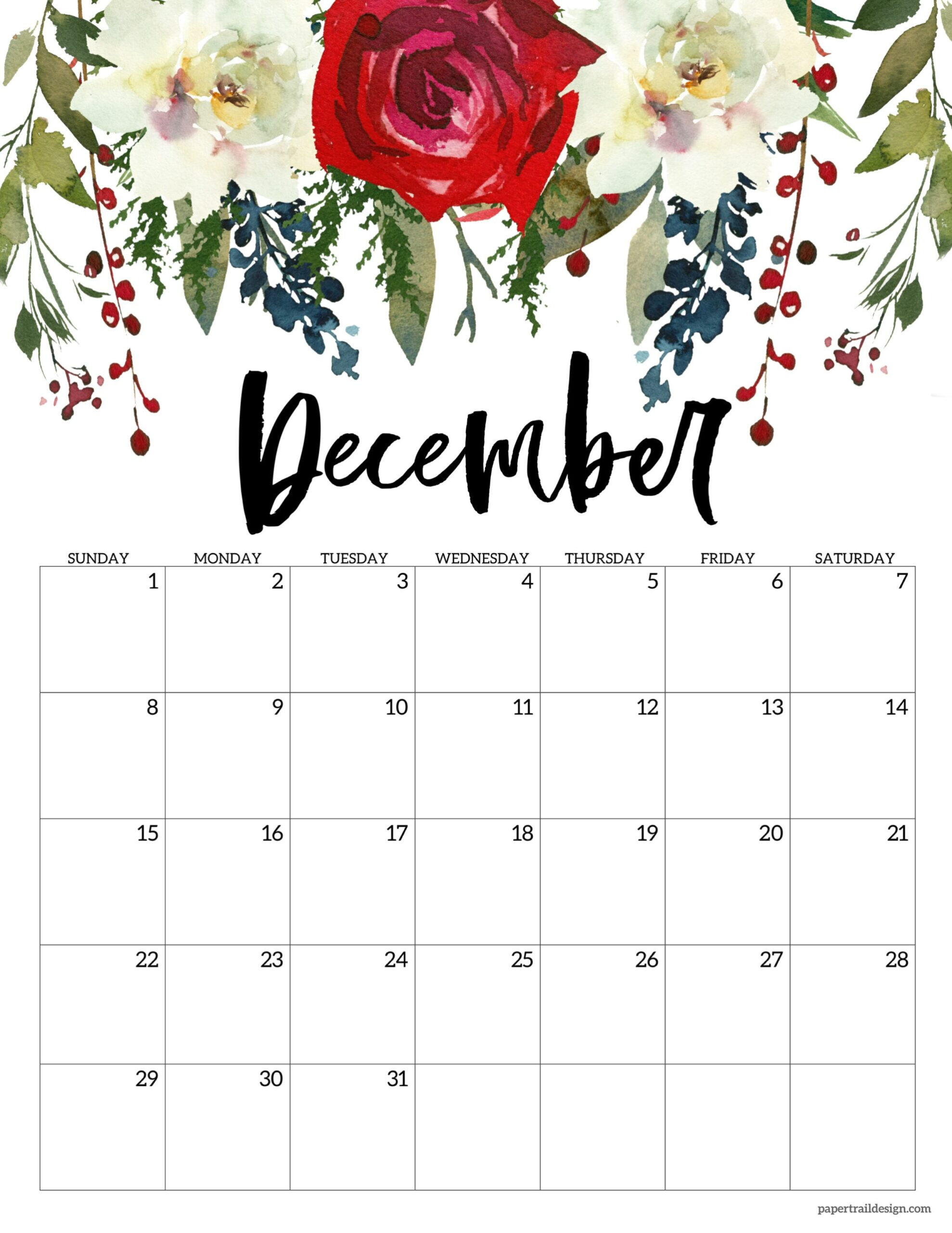 2024 Floral Calendar Printable - Paper Trail Design pertaining to Free Printable Calendar 2024 Floral