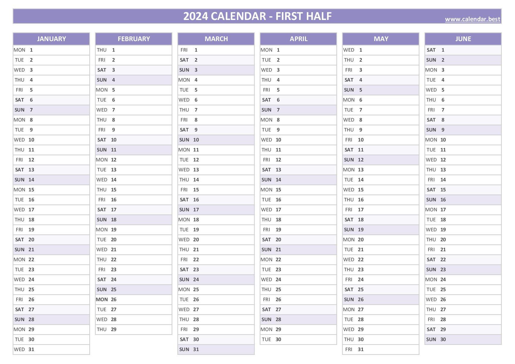 2024 Half Year Calendar To Print pertaining to Free Printable Calendar 2024 Half Page