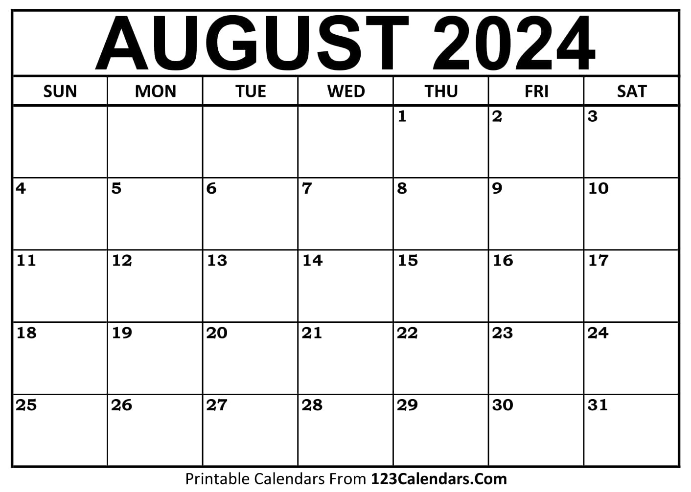2024 Printable Calendar | 123Calendars with regard to 123 Calendar August 2024