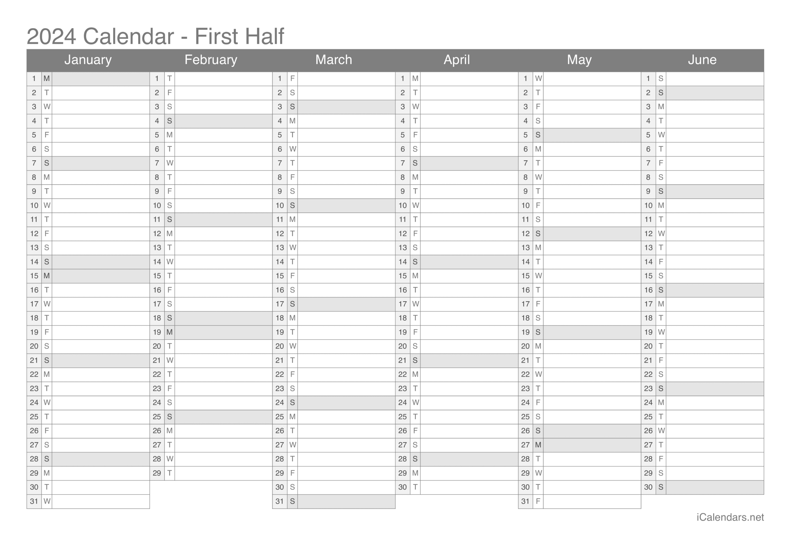 2024 Printable Calendar - Pdf Or Excel with Free Printable Calendar 2024 Half Page