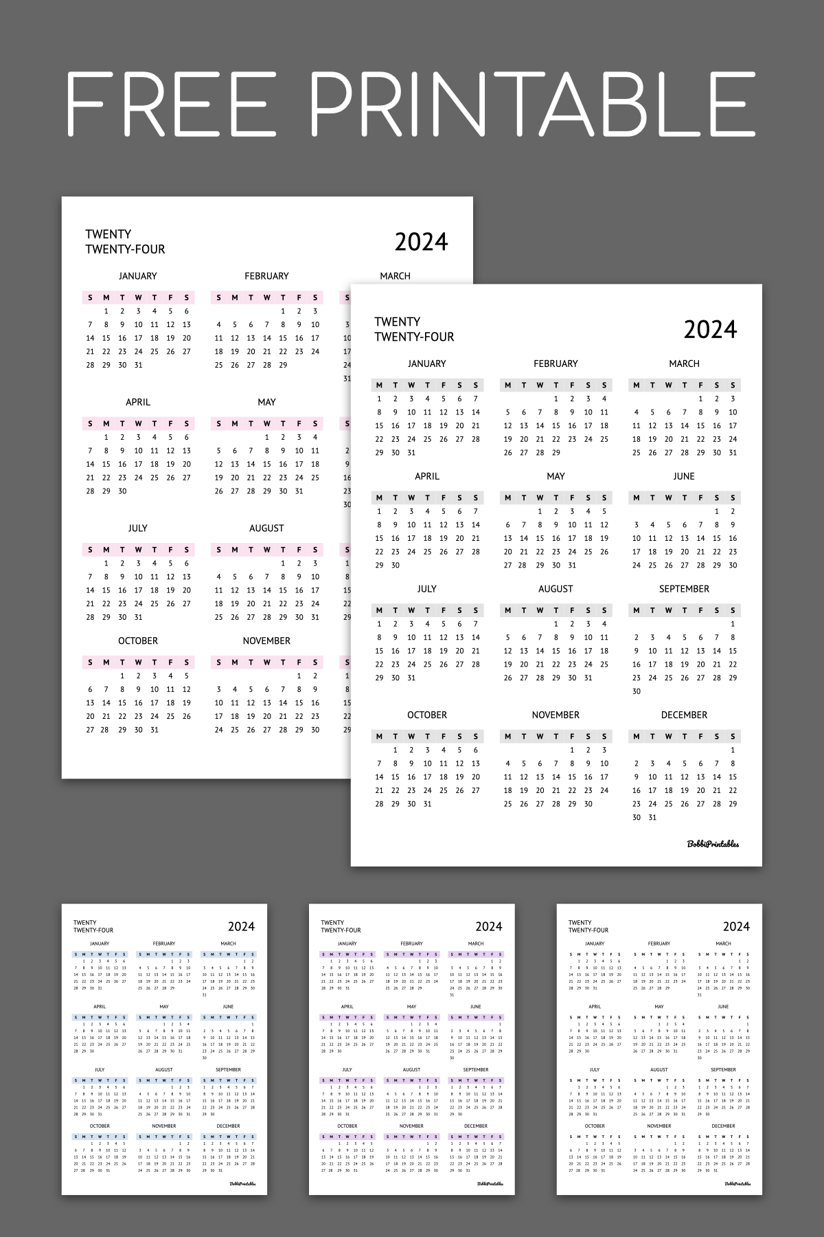 2024 Year-At-A-Glance Calendar - Free Printable Digital Insert within Free Printable Calendar 2024 No Download