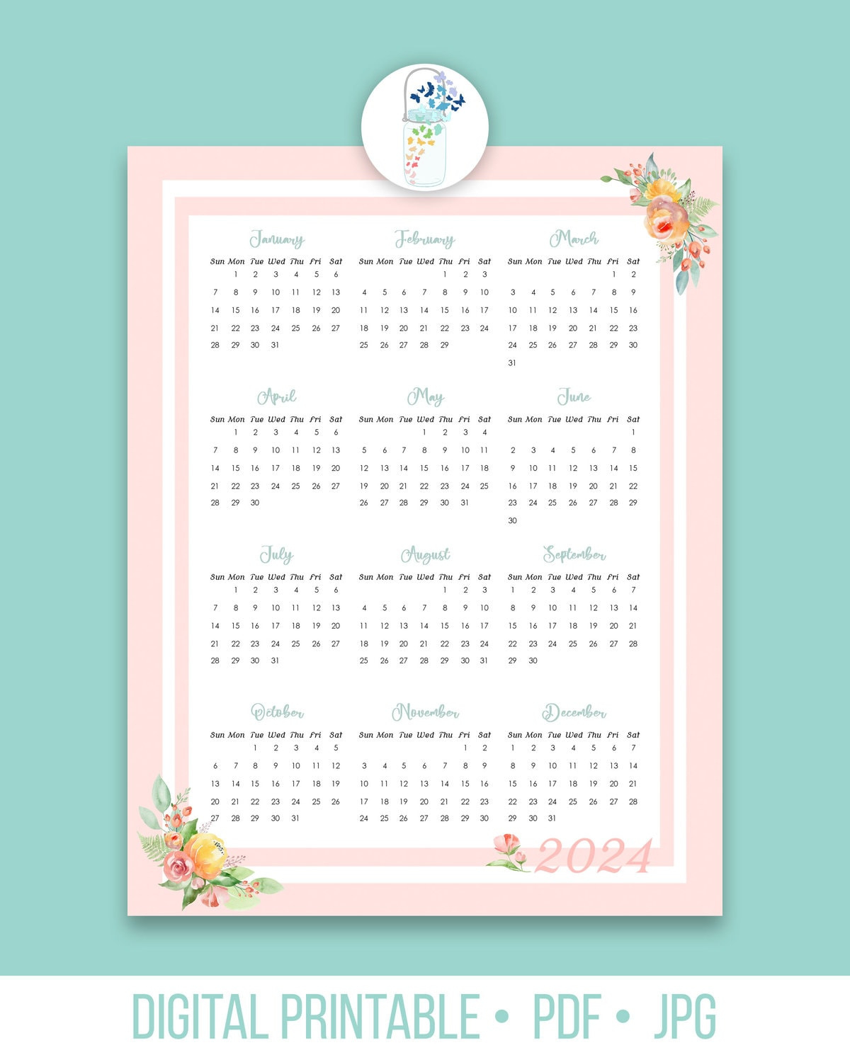 2024 Yearly Calendar Printable throughout Free Printable Calendar 2024 Waterproof