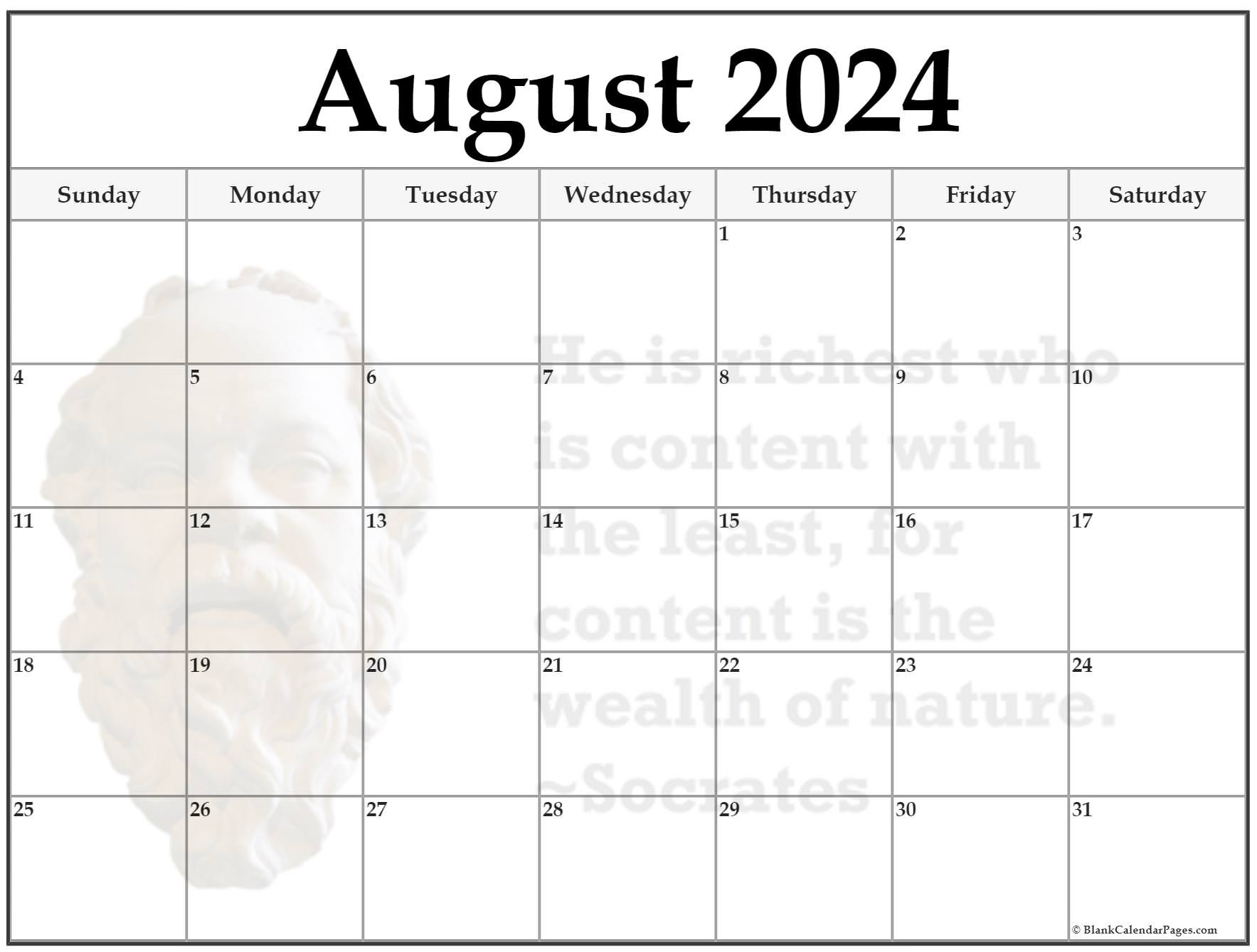 24+ August 2024 Quote Calendars regarding August 2024 Blank Printable Calendar