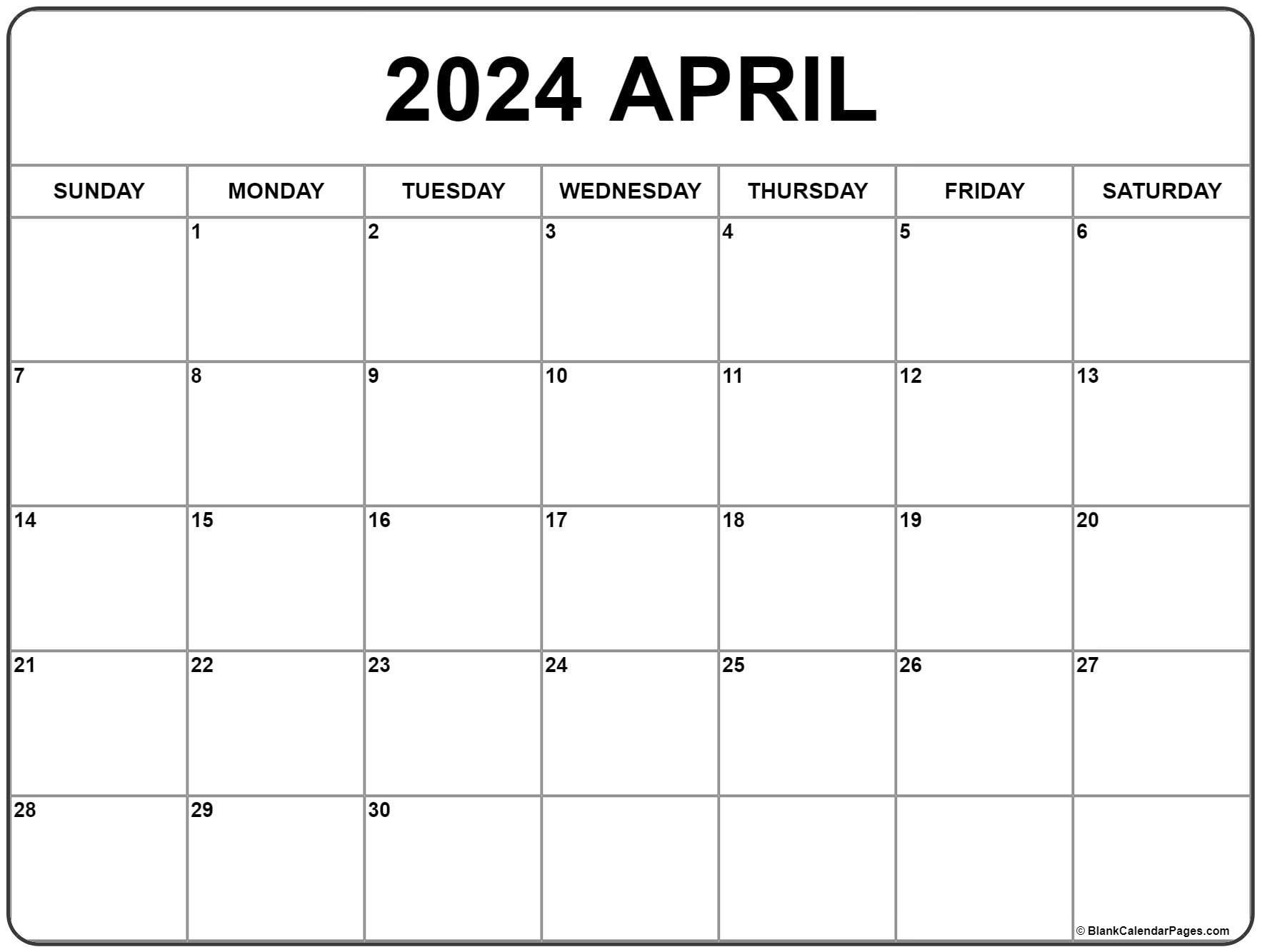 April 2024 Calendar | Free Printable Calendar throughout Free Printable Blank Calendar 2024