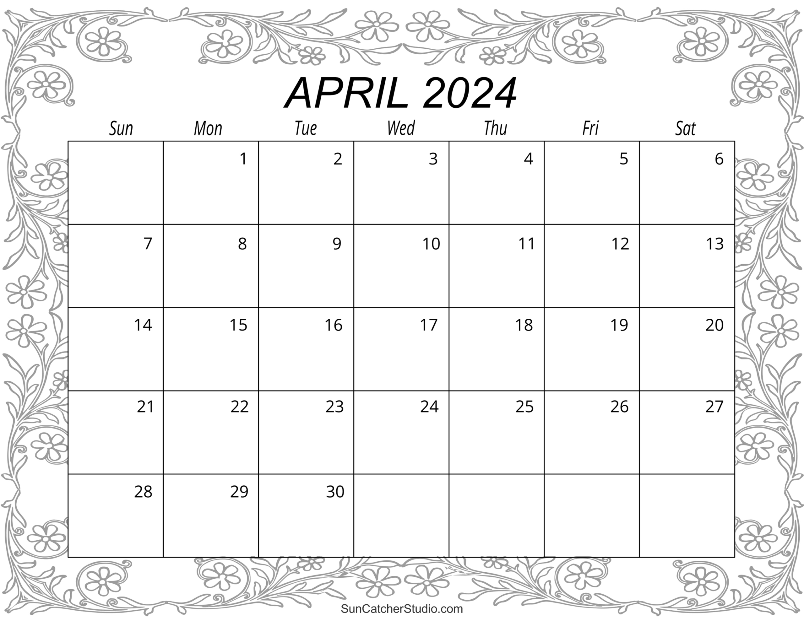 April 2024 Calendar (Free Printable) – Diy Projects, Patterns for Free Printable Black And White April 2024 Calendar With Holidays