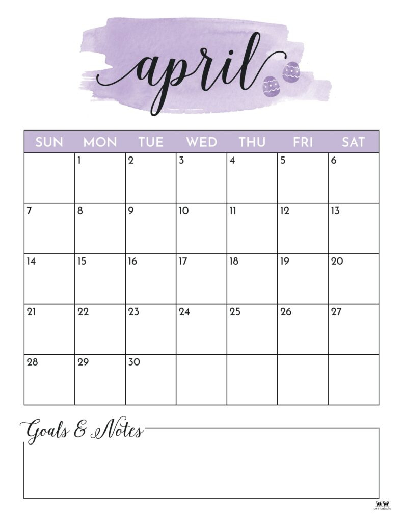 April 2024 Calendars - 50 Free Printables | Printabulls for Free Printable April 2024 Calendar Cute