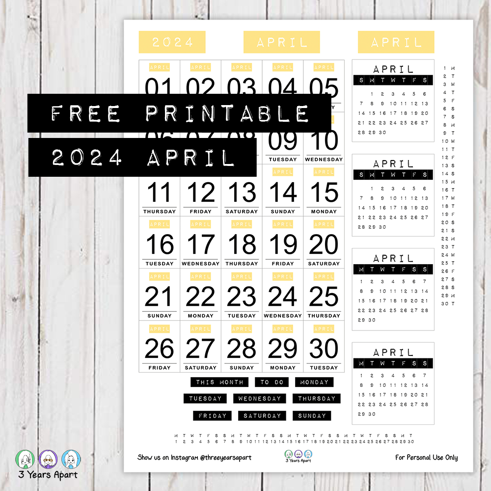 April 2024 Dated Bullet Journal Stickers | Free Printable For inside Free Printable Bullet Journal Calendar April 2024