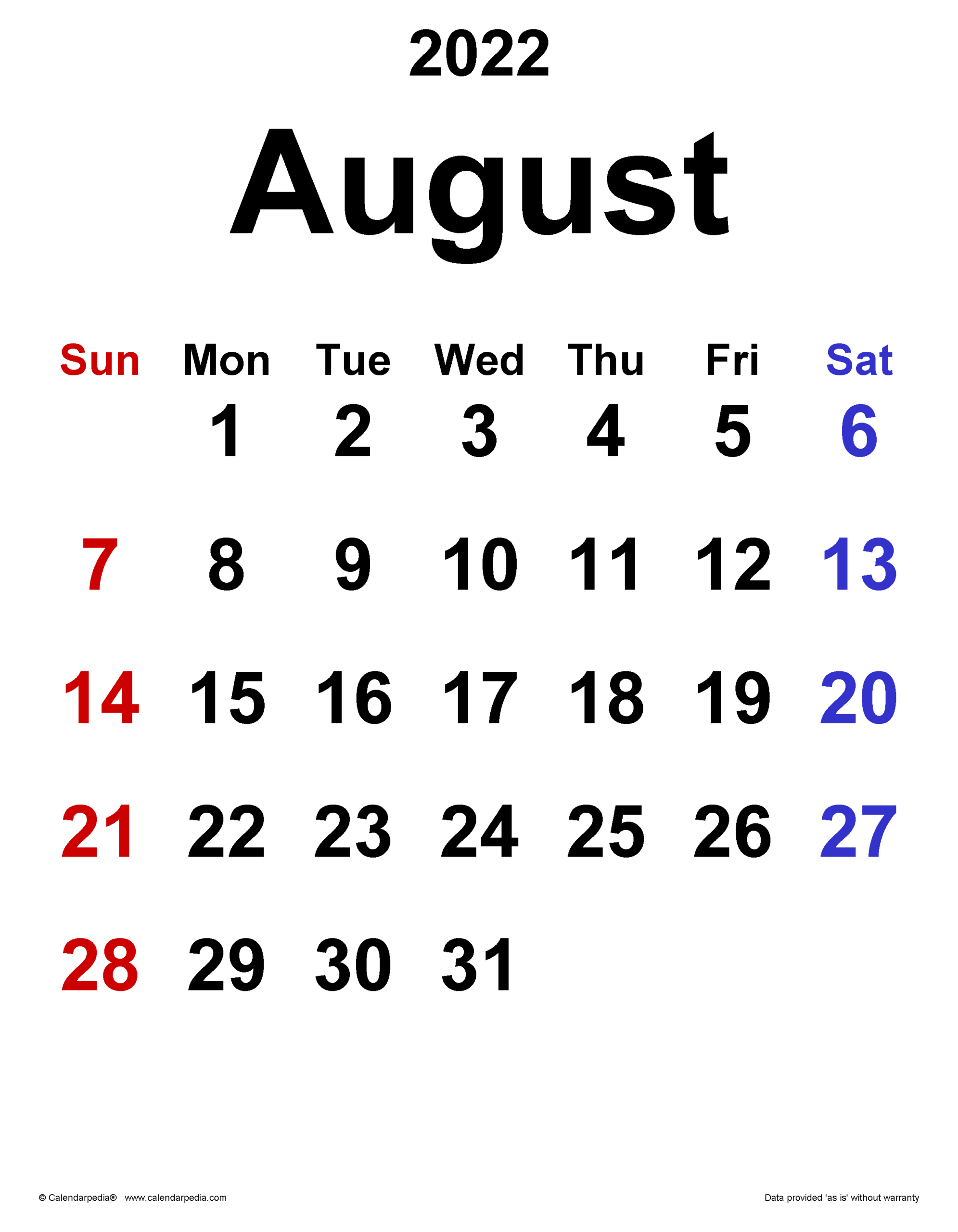 August 2022 Calendar | Templates For Word, Excel And Pdf within Calendar For August 2022