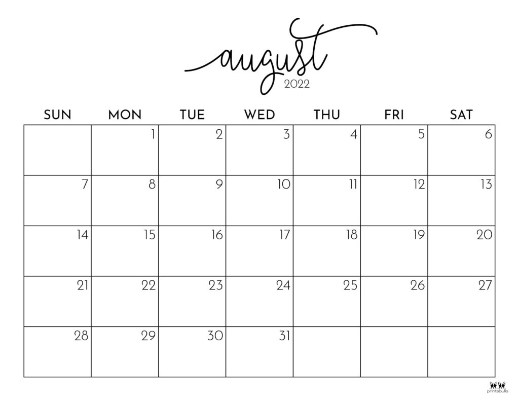 August 2022 Calendars - 33 Free Printables | Printabulls intended for Calendar For August 2022