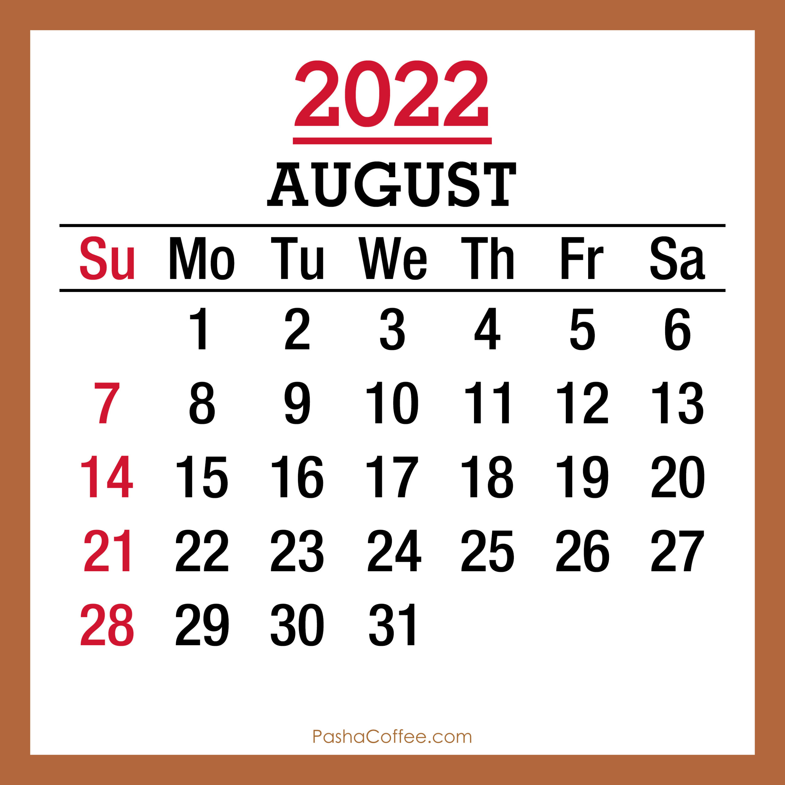 August 2022 Monthly Calendar With Holidays, Printable Free, Beige with Calendar For August 2022