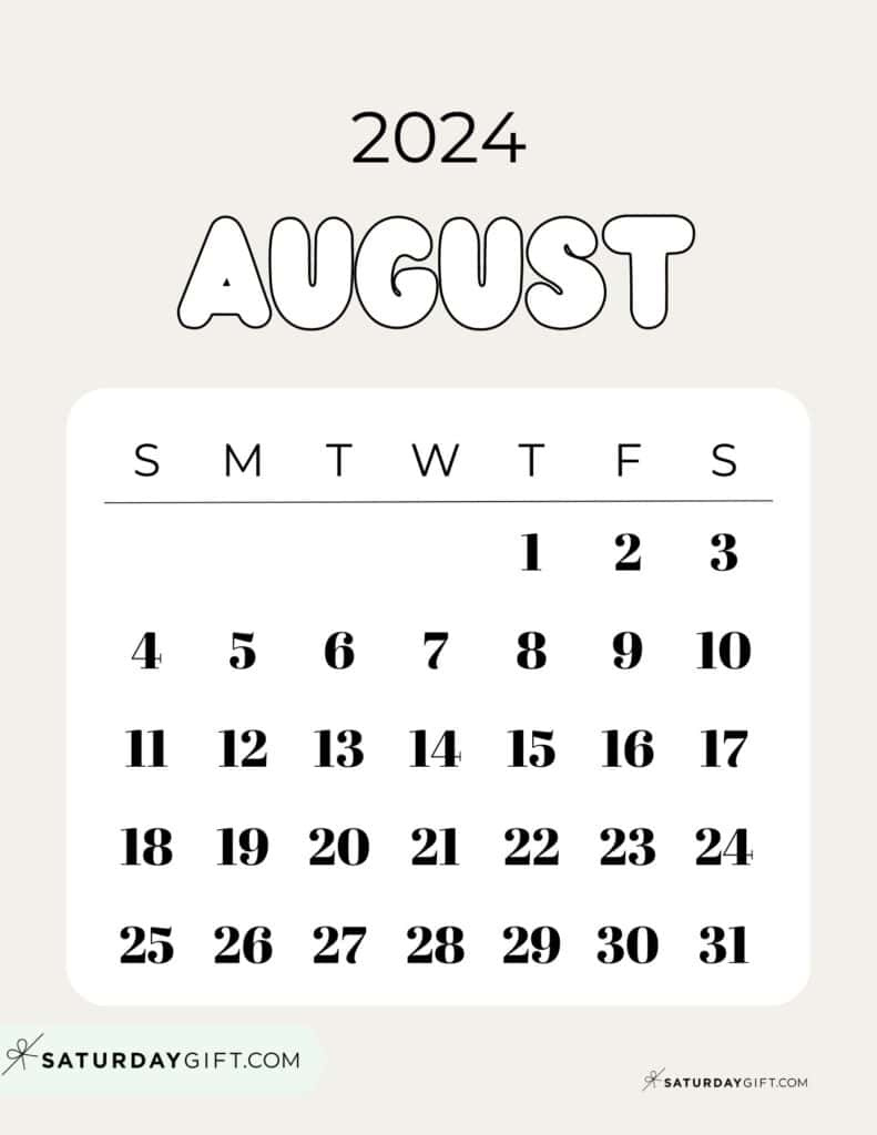 August 2024 Calendar - 20 Cute &amp;amp; Free Printables | Saturdaygift in August 23 Calendar 2024