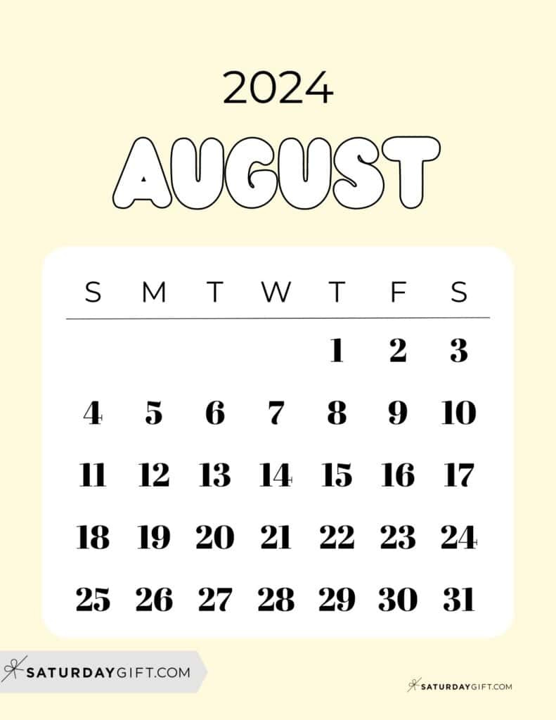 August 2024 Calendar - 20 Cute &amp; Free Printables | Saturdaygift pertaining to August 2024 Calendar Cute