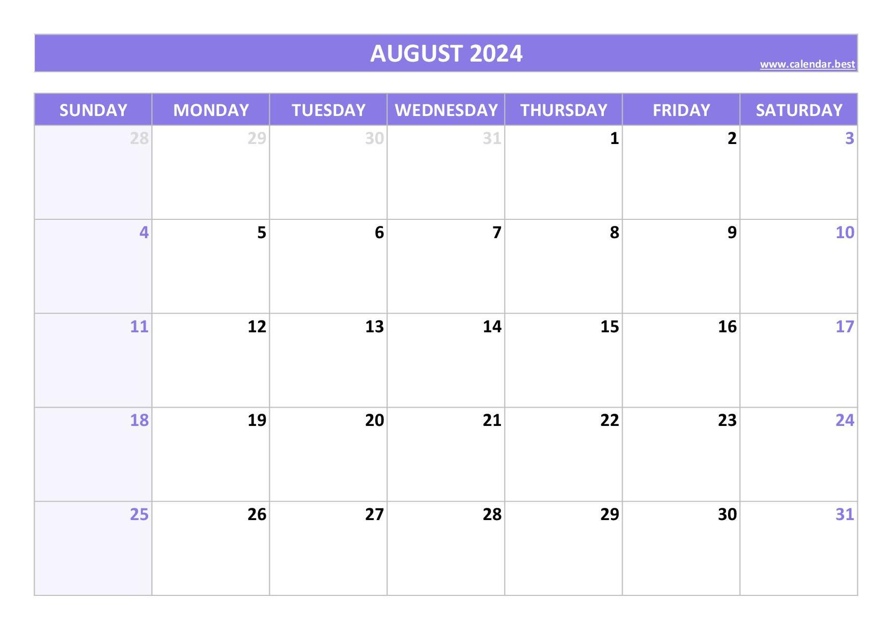 August 2024 Calendar -Calendar.best with regard to Free Printable Editable August 2024 Calendar