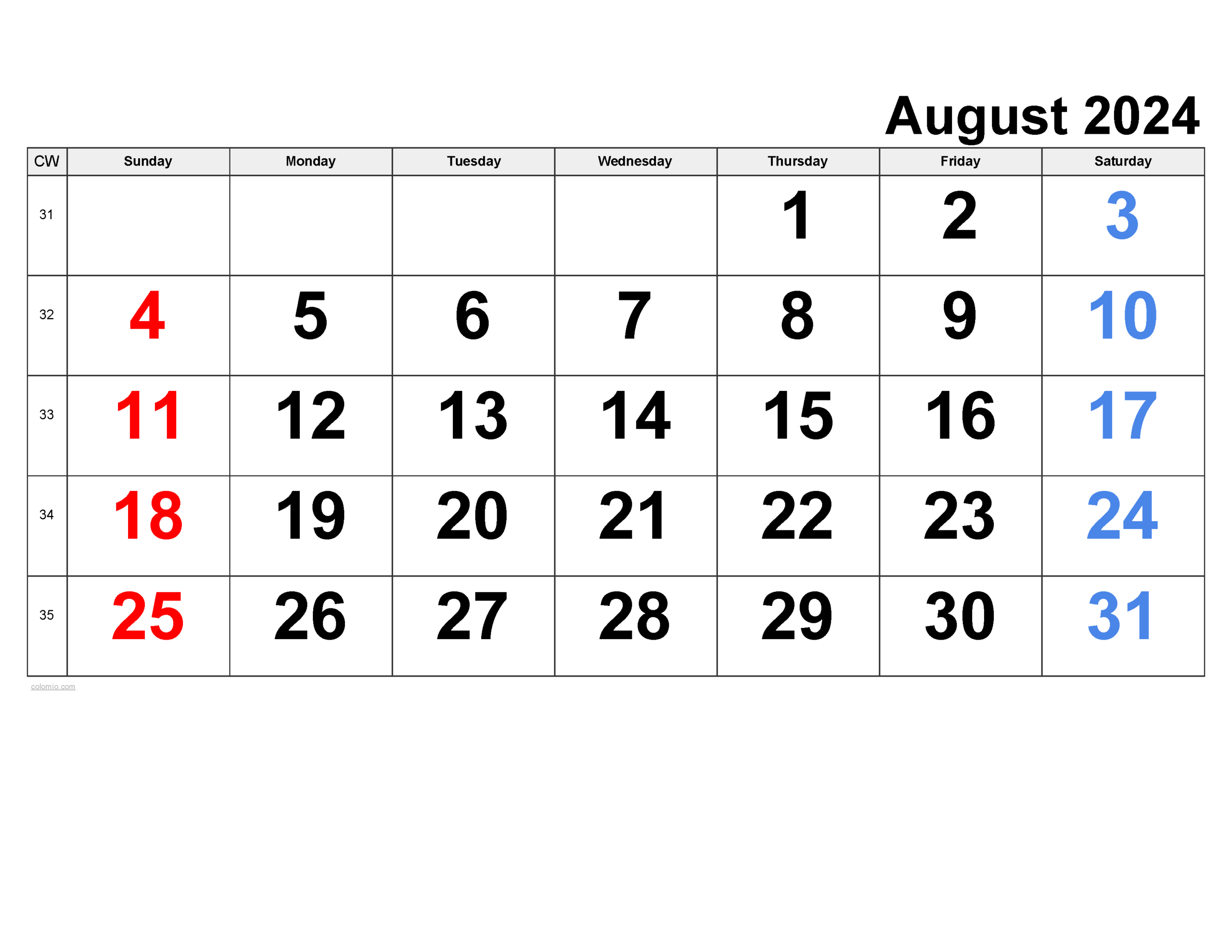 August 2024 Calendar | Free Printable Pdf, Xls And Png intended for Calendar August 24 Printable