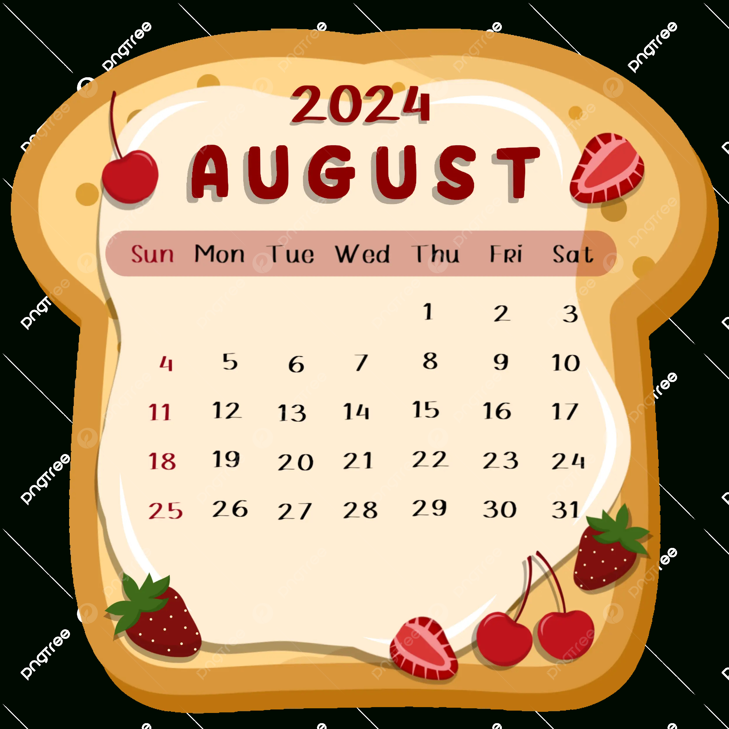 August 2024 Calendar Fruits Bread, 2024, Monthly Calendar, August regarding August Calendar Clip Art 2024