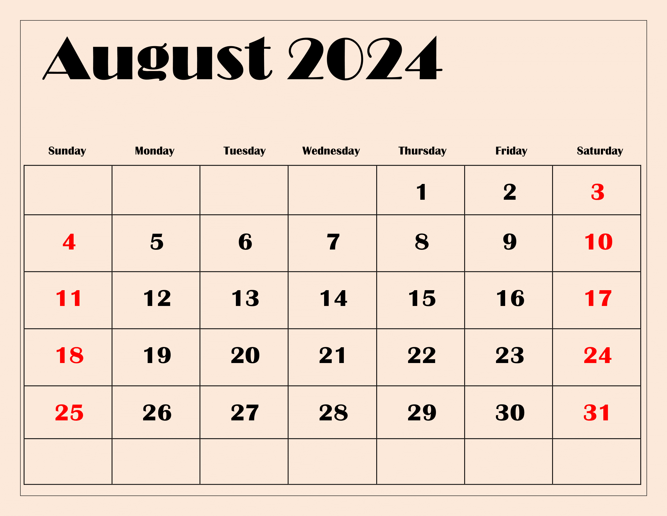 August 2024 Calendar Printable Pdf Templates Free Download in August Calendar Blank 2024 Printable