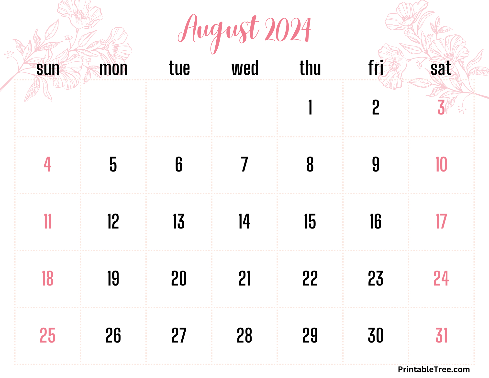 August 2024 Calendar Printable Pdf Templates Free Download within Free Printable August 2024 Floral Calendar With Holidays