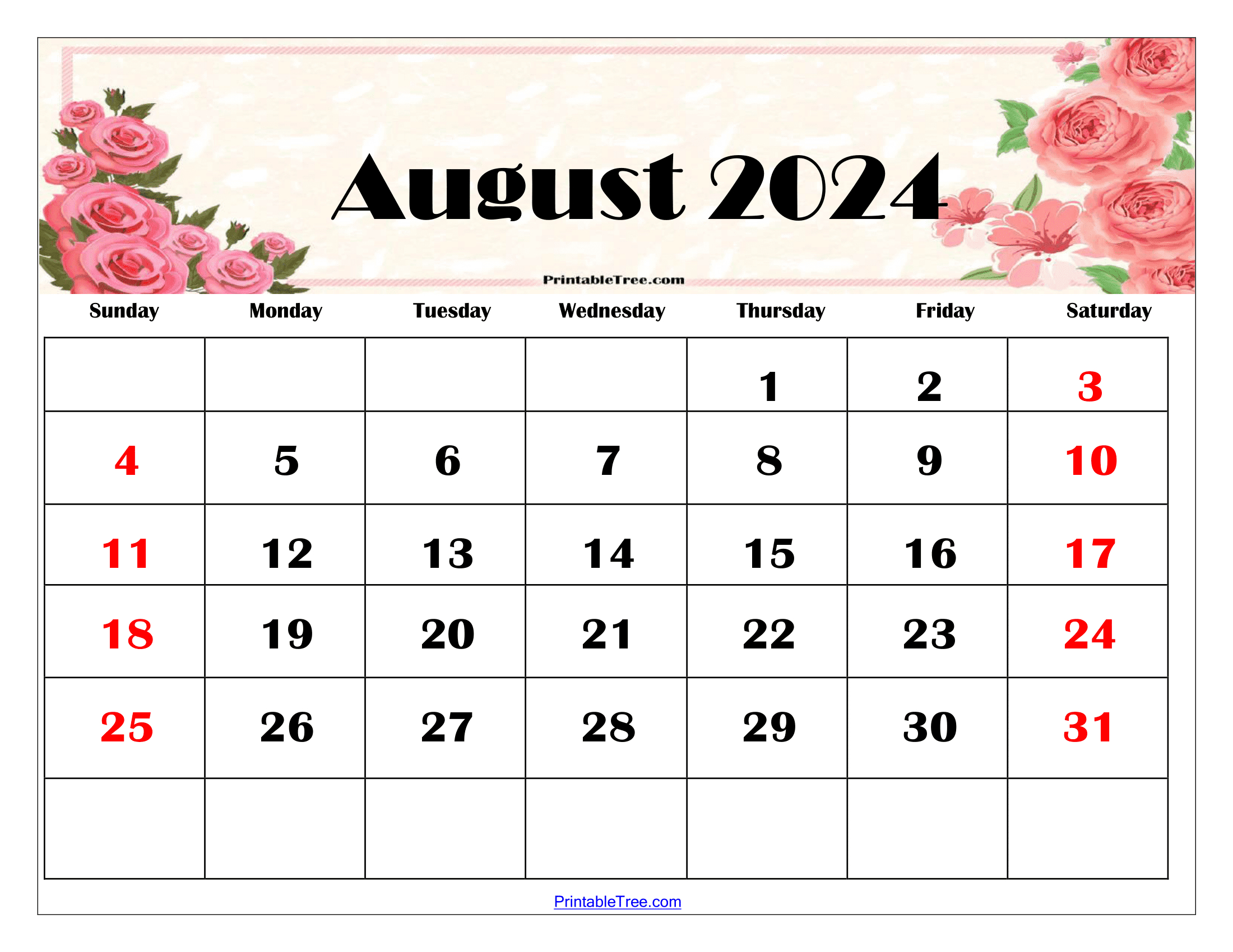 August 2024 Calendar Printable Pdf Templates Free Download within Free Printable August 2024 Floral Calendar With Holidays