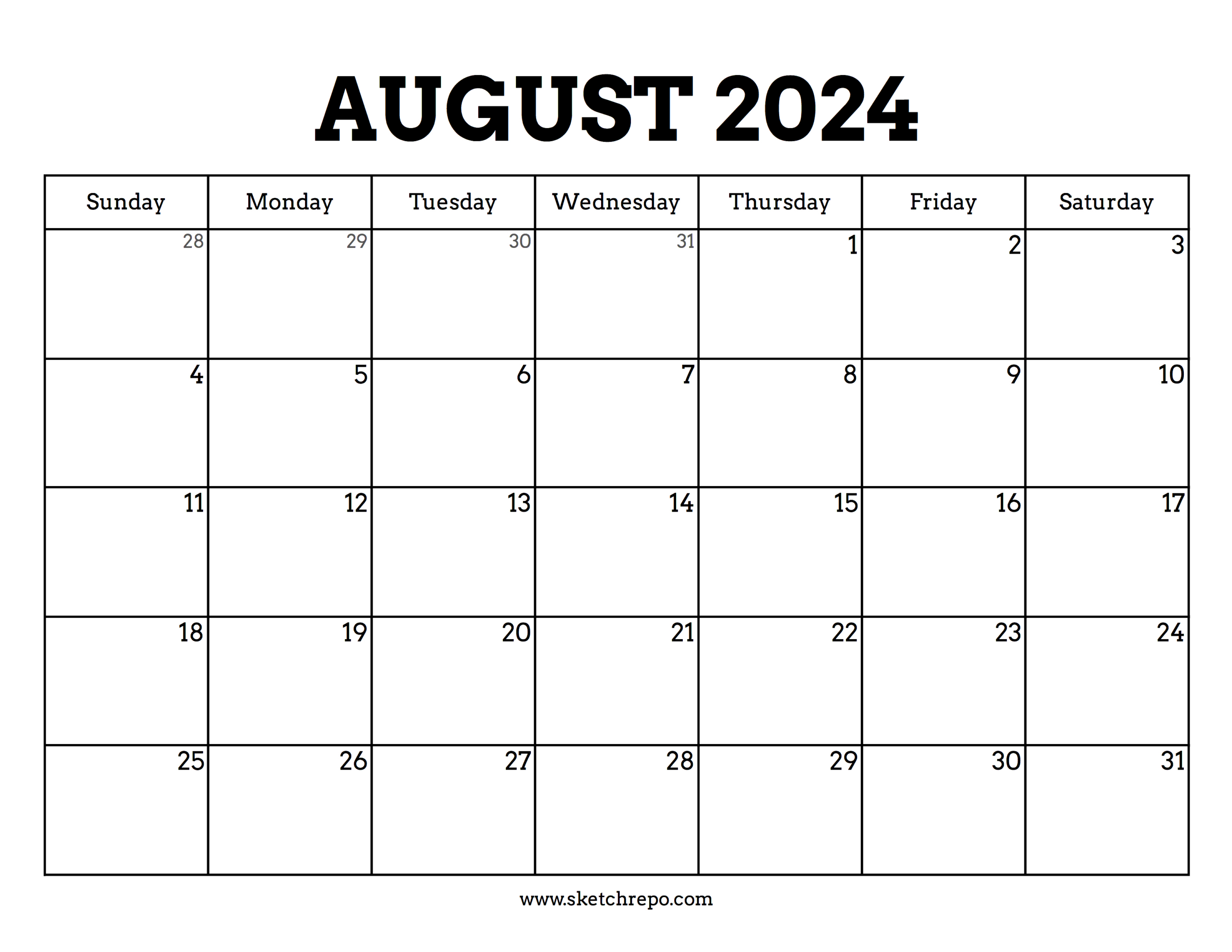 August 2024 Calendar – Sketch Repo in August 18 2024 Calendar