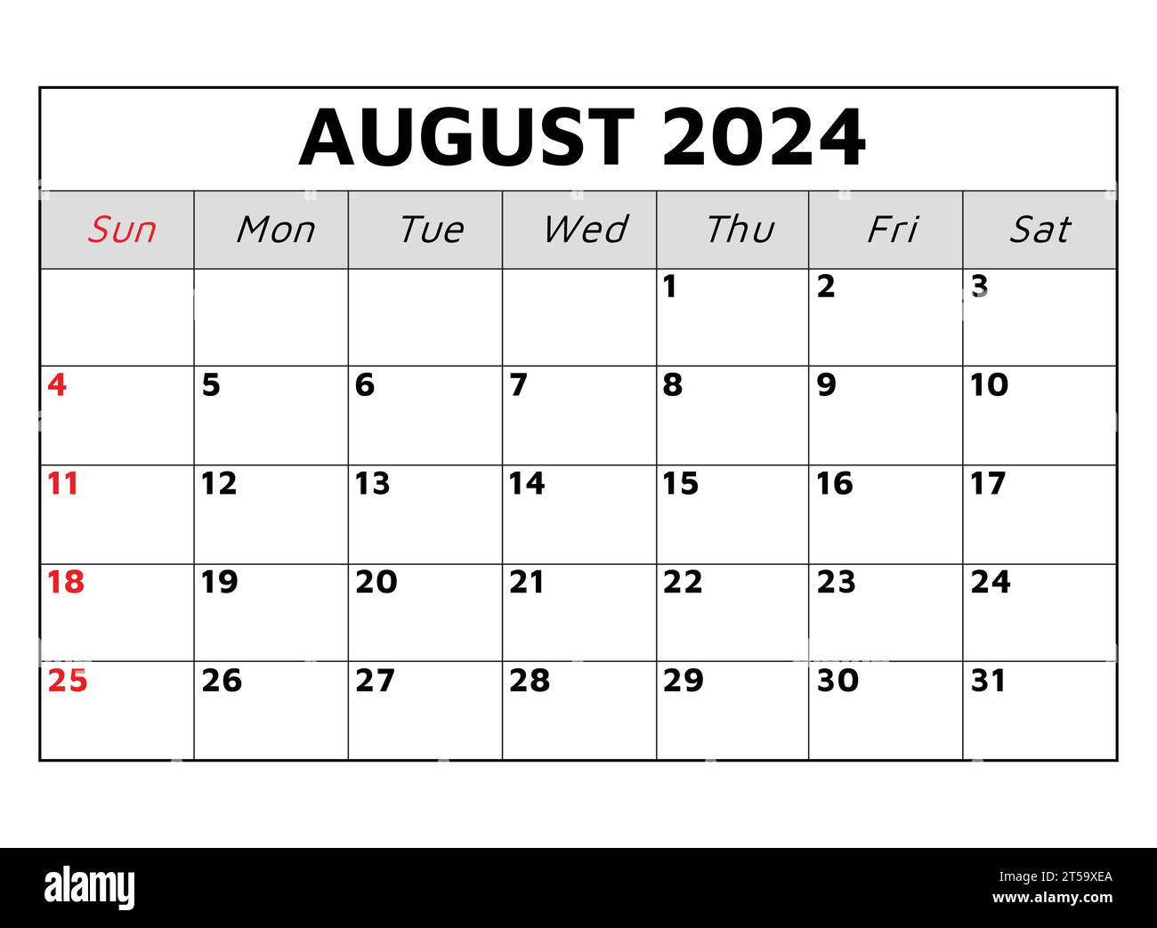 August 2024 Calendar. Vector Illustration. Monthly Planning For in Show August Calendar 2024