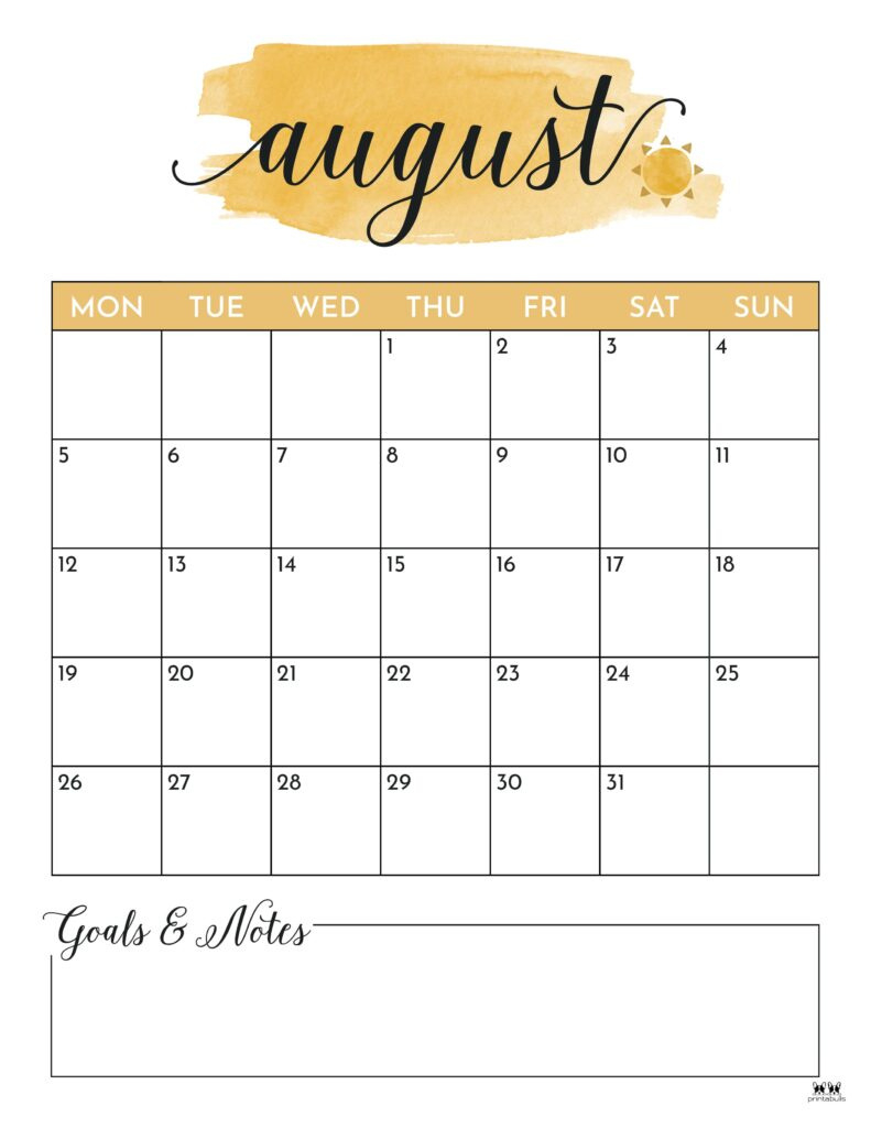 August 2024 Calendars - 50 Free Printables | Printabulls in August Calendar 2024 Printable Cute