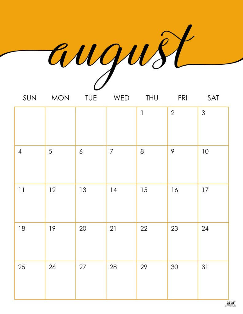 August 2024 Calendars - 50 Free Printables | Printabulls intended for August 2024 Calendar Printable Vertical