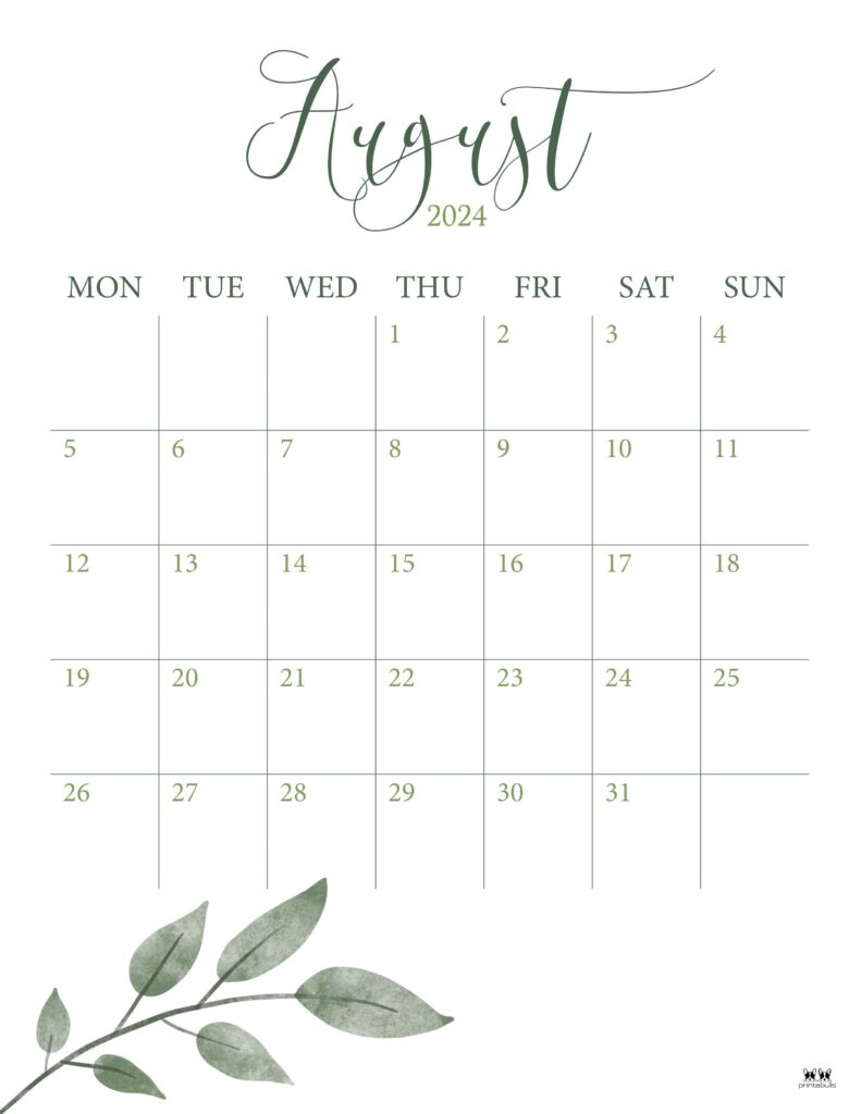 August 2024 Calendars - 50 Free Printables | Printabulls regarding Aesthetic August Calendar 2024