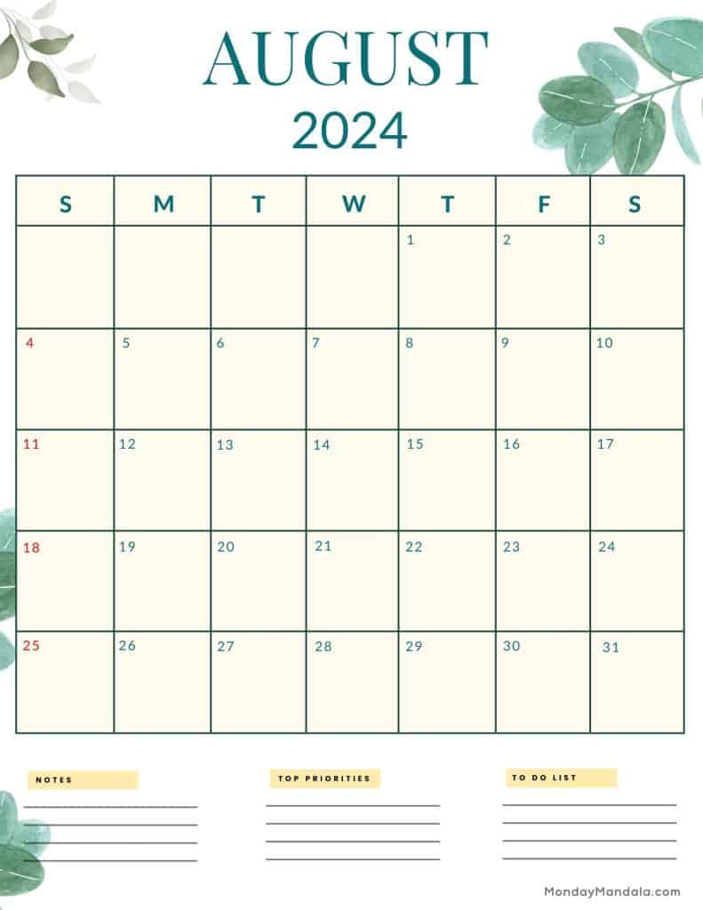 August 2024 Calendars (52 Free Pdf Printables) inside August 2024 Calendar Printable Portrait