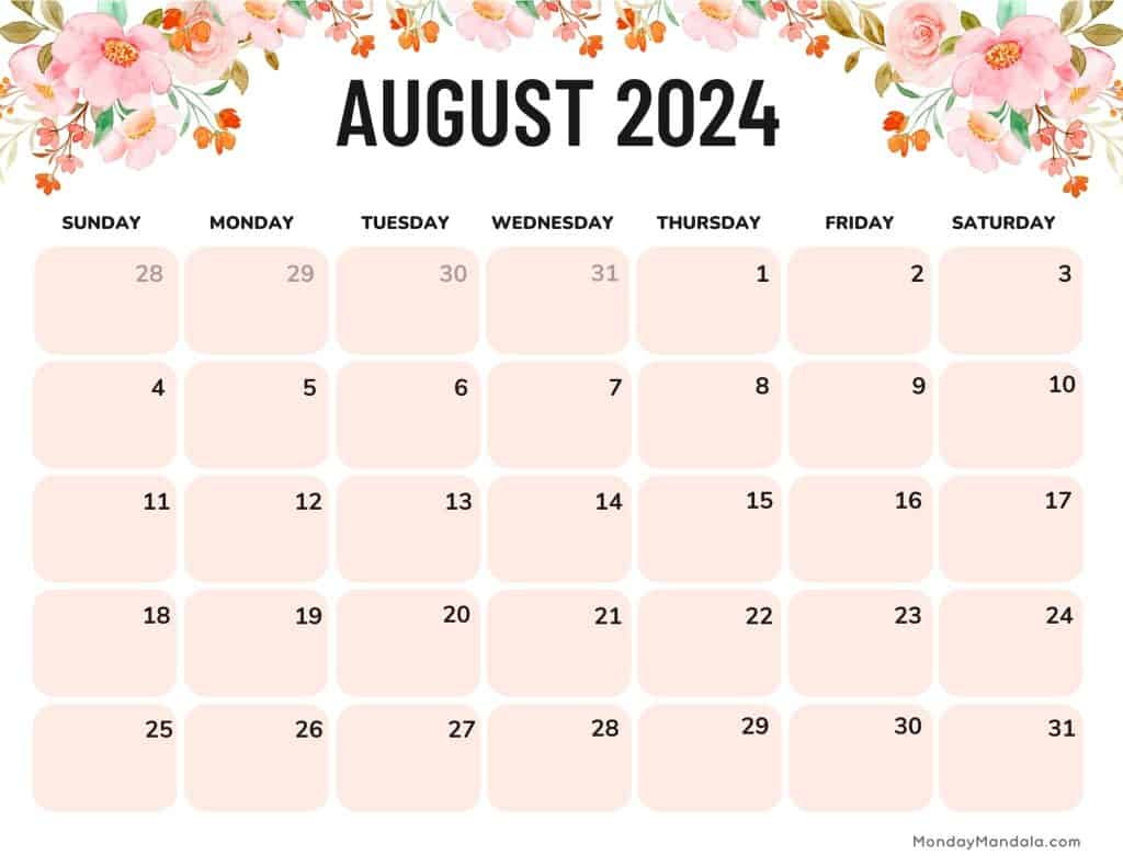 August 2024 Calendars (52 Free Pdf Printables) pertaining to August 2024 Calendar Printable Landscape