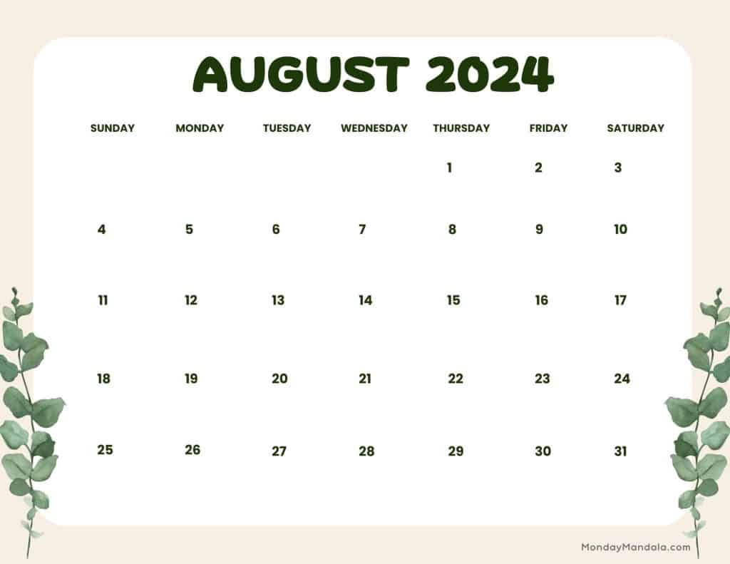 August 2024 Calendars (52 Free Pdf Printables) pertaining to August 2024 Calendar Printable Landscape