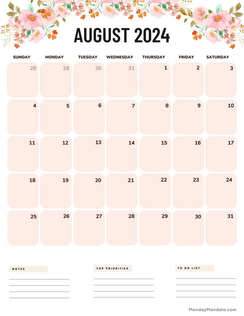 August 2024 Calendars (52 Free Pdf Printables) regarding August 2024 Calendar Printable Portrait