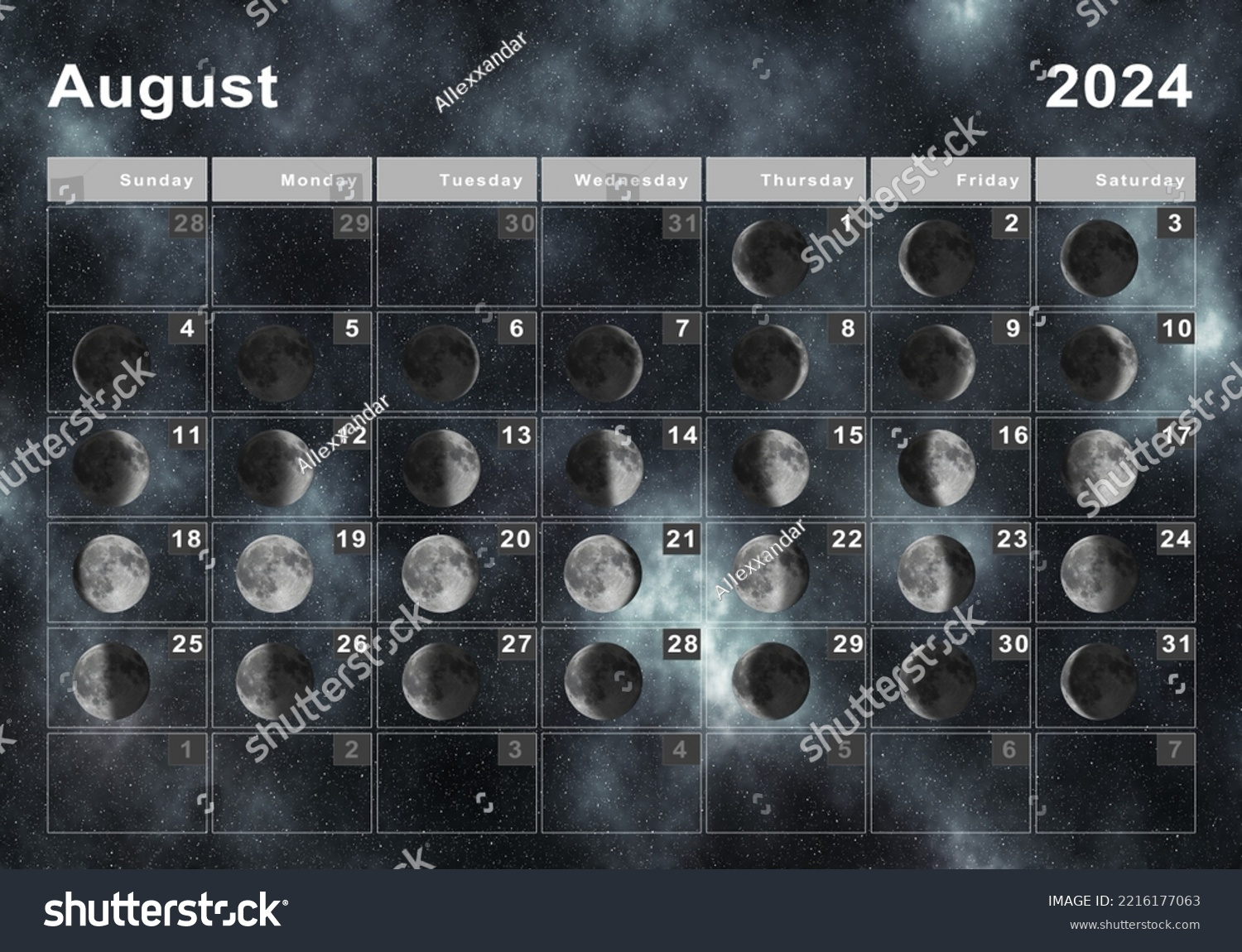 August 2024 Lunar Calendar Moon Cycles Stock Illustration within Lunar Calendar August 2024