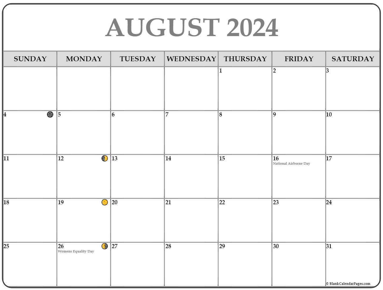 August 2024 Lunar Calendar | Moon Phase Calendar for Moon Calendar August 2024