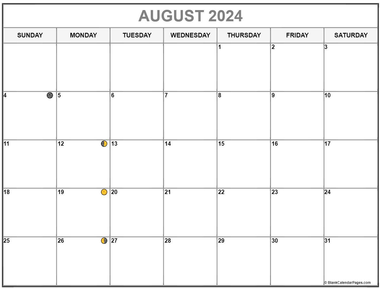 August 2024 Lunar Calendar | Moon Phase Calendar with regard to August Calendar Moon 2024