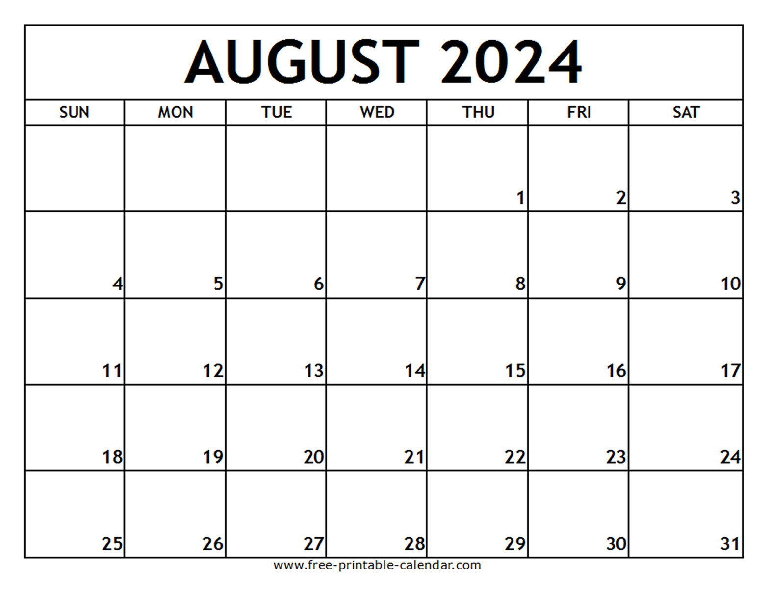 August 2024 Printable Calendar - Free-Printable-Calendar for Free August 2024 Printable Calendar