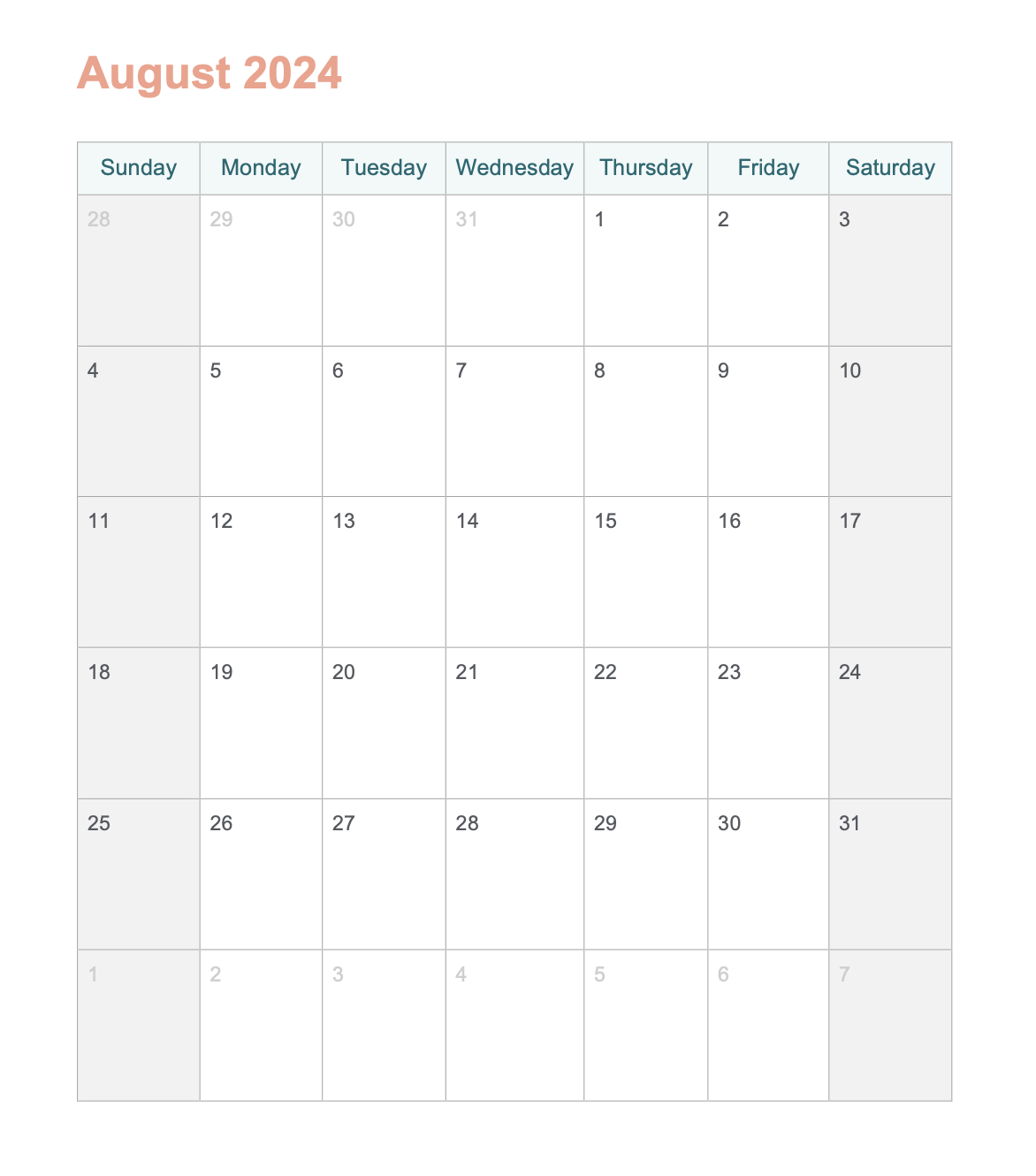 August 2024 Printable Calendar With Word - Agendrix in August 2024 Calendar Printable Word