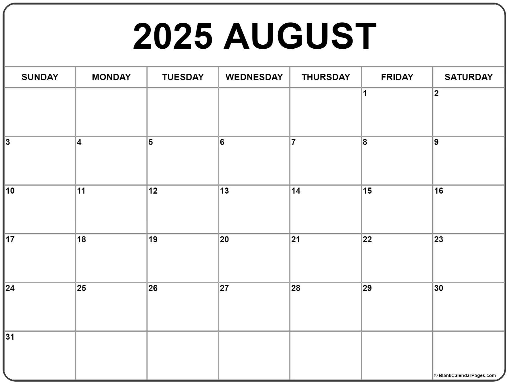 August 2025 Calendar | Free Printable Calendar for August 2025 Calendar Printable