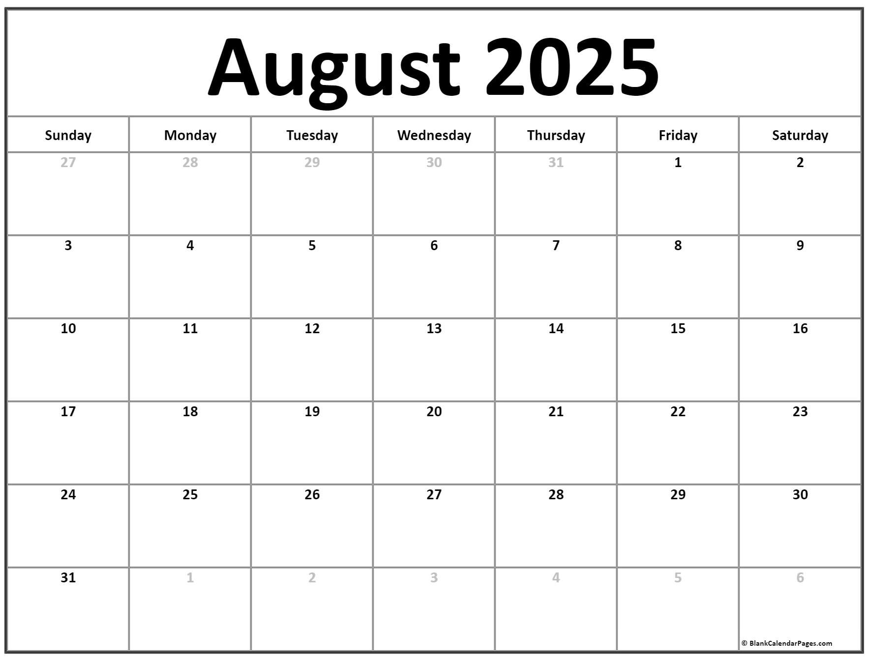 August 2025 Calendar | Free Printable Calendar within Printable Calendar August 2024-May 2025