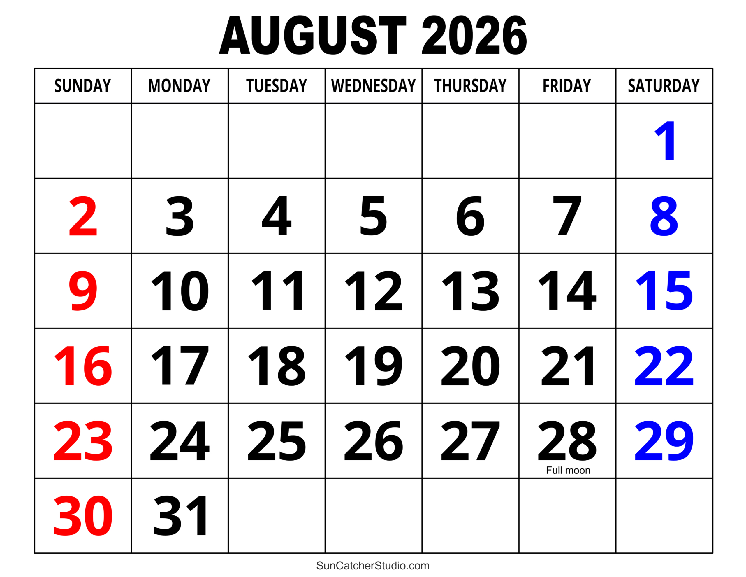 August 2026 Calendar (Free Printable) – Diy Projects, Patterns inside August 2026 Calendar